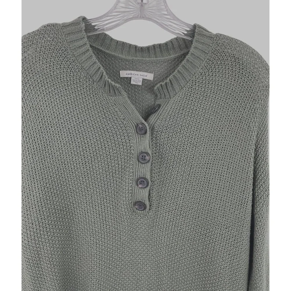 American Eagle Outfitters Womens Sage Green Knit Henley Sweater Size Small - Picture 3 of 7